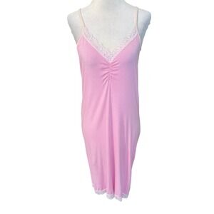 Love Tanjane Pink Lace Trim Chemise Nightgown Sleeveless Rayon Blend Large